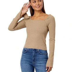 Madewell Ribbed Square-Neck Long-Sleeve Tee in the Summer Dune color M